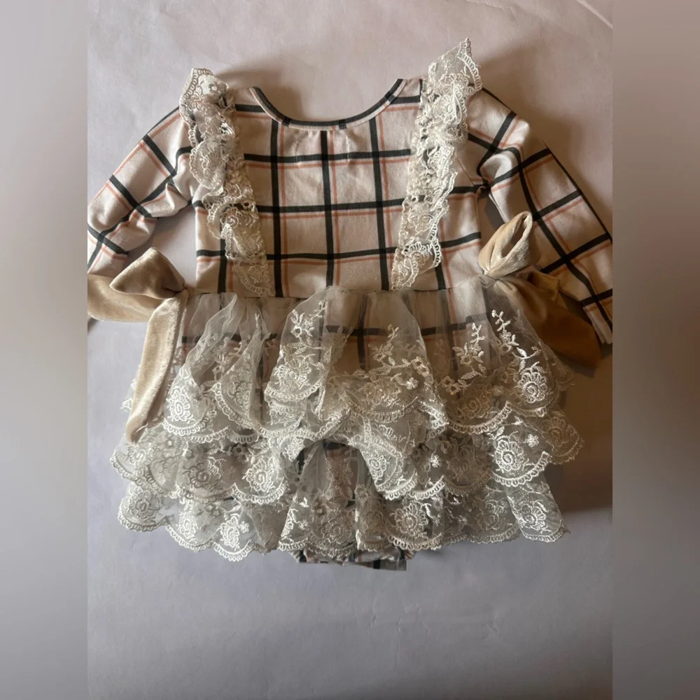 Be Girl Plaid & Lace Romper